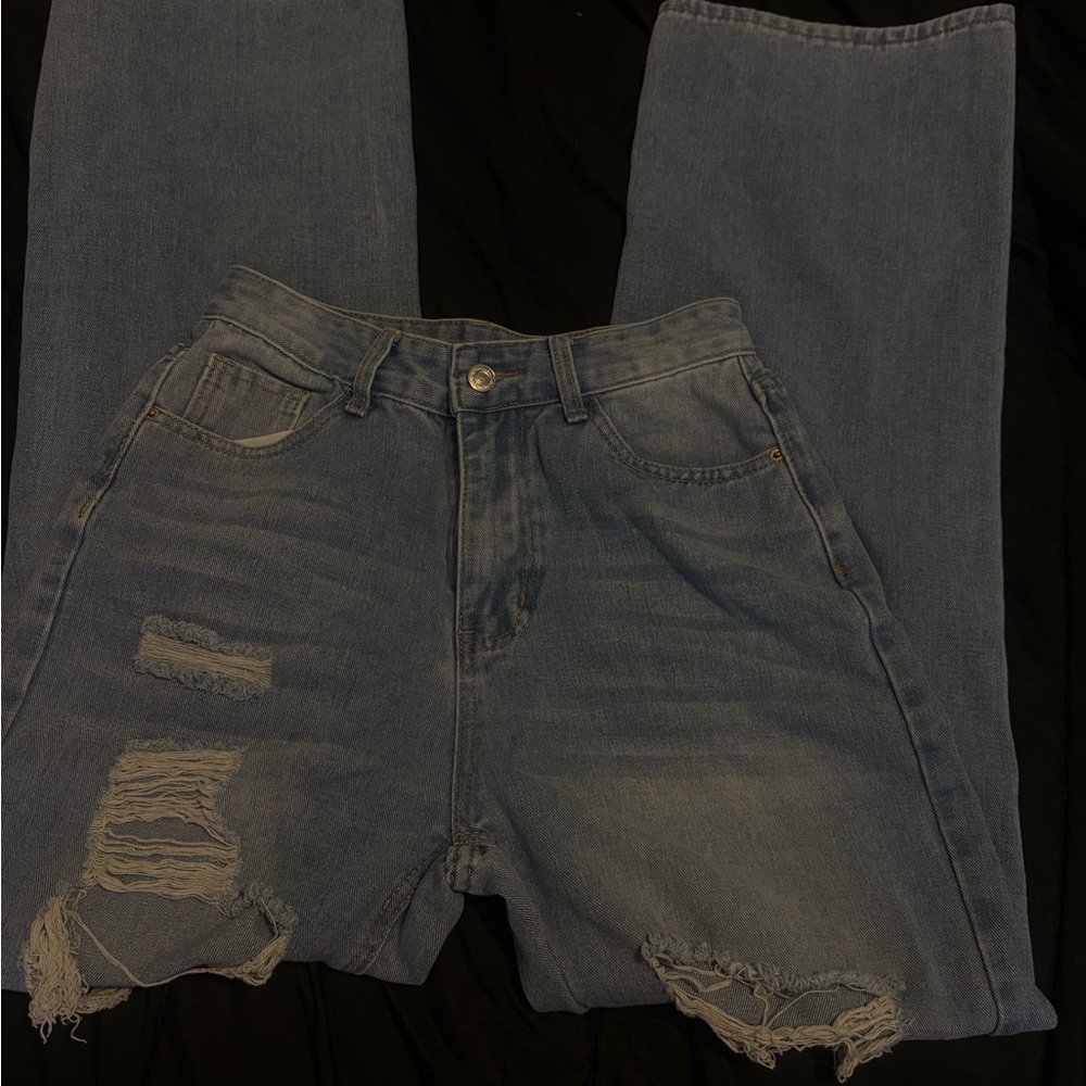 SHEIN Blue Boyfriend Distressed Jeans
